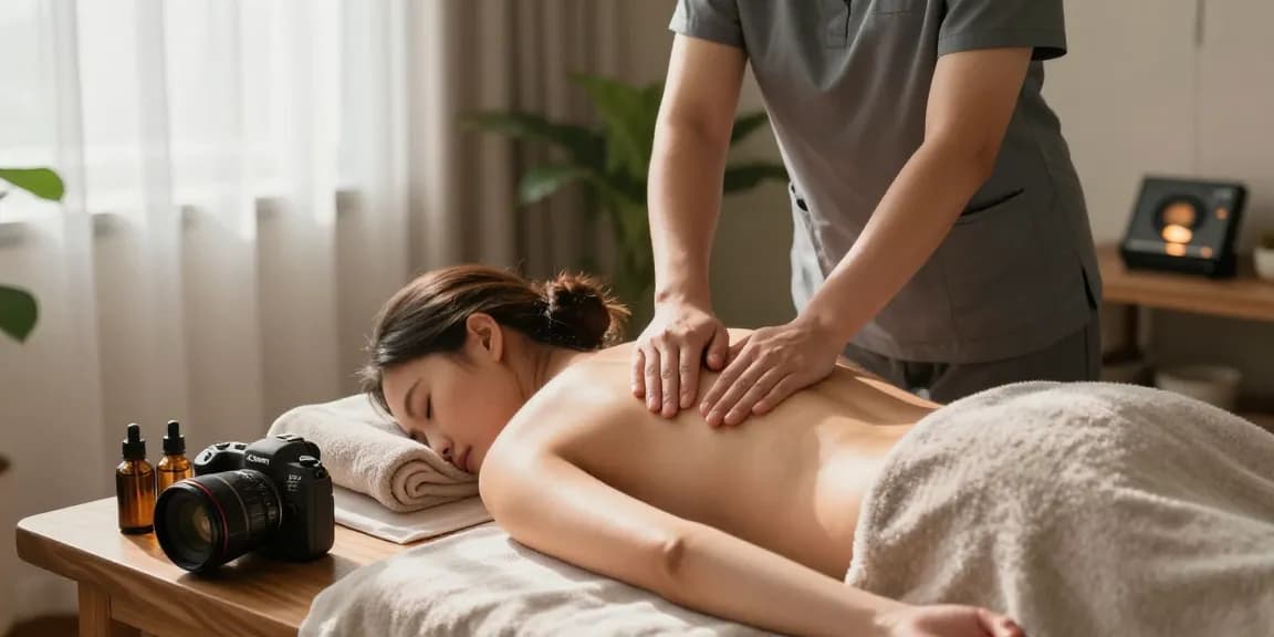 Relaxing 용인출장안마 massage therapy session in a serene wellness room.