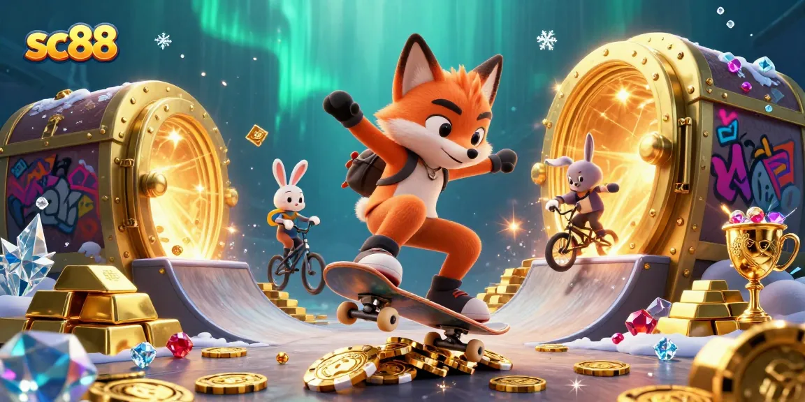 Experience thrills with sc88's vibrant gaming scene featuring dynamic casino-themed characters.