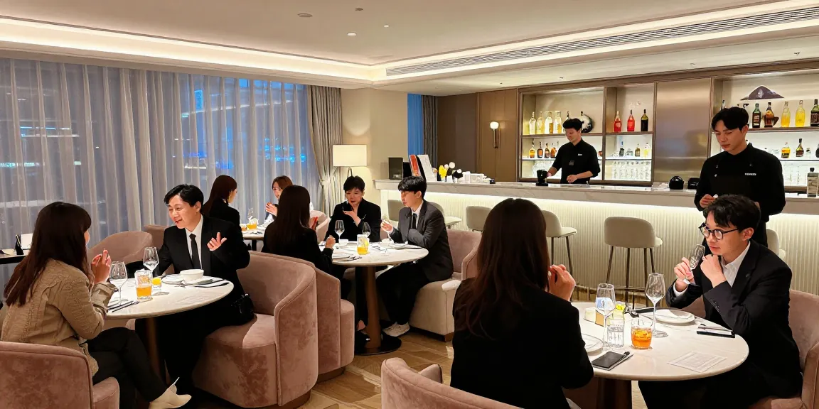 강남블랜딩쩜오의 고급스러운 인테리어와 쾌적한 분위기 속에서 즐거운 시간을 보내는 고객들