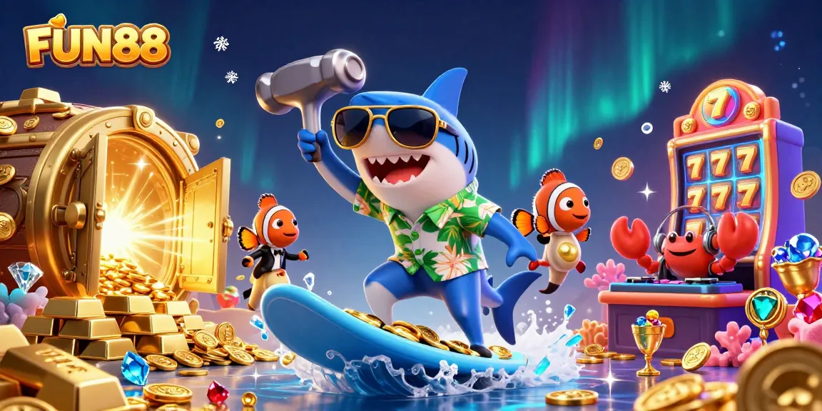 Experience the thrill of FUN88 with engaging casino gameplay art featuring vibrant characters and lucky symbols.