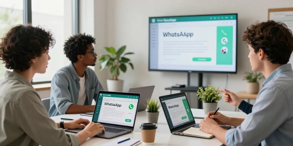 Team collaborating on WhatsApp網頁版 strategies in a modern office setting