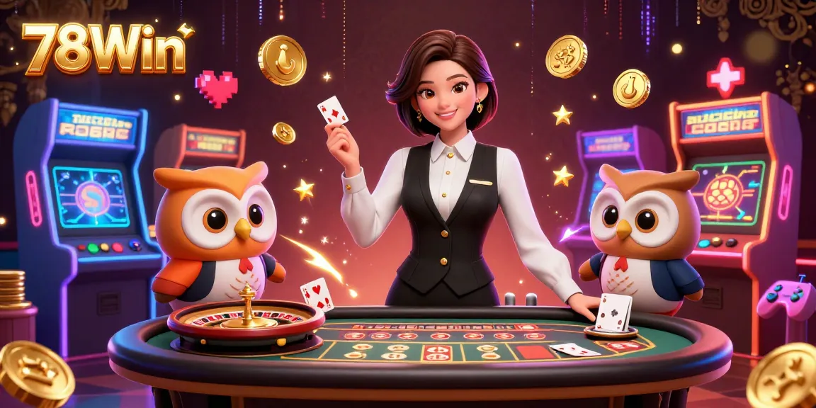 Engage in thrilling gameplay at 78Win with a beautiful dealer, vibrant casino elements, and excitement all around.