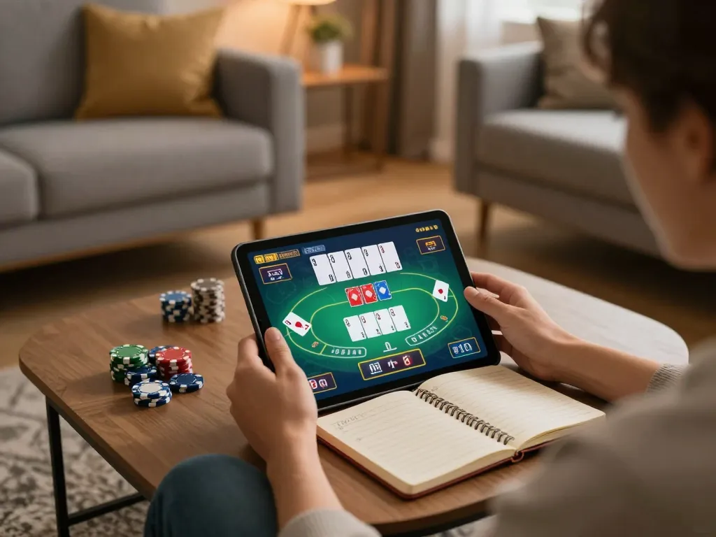 Engaging online gaming with link vào o8 displayed clearly on a tablet in a cozy home environment.