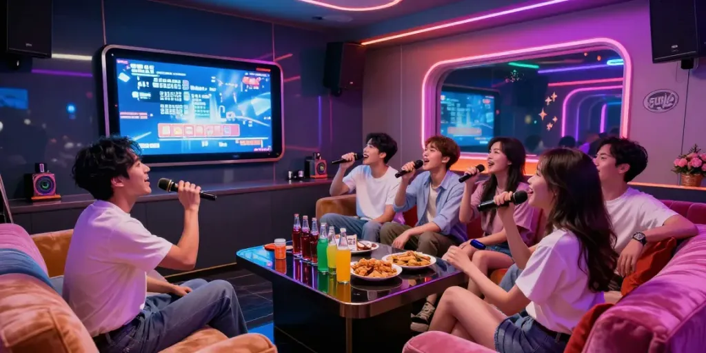 강남 달토에서 즐거운 카라오케를 하고 있는 친구들