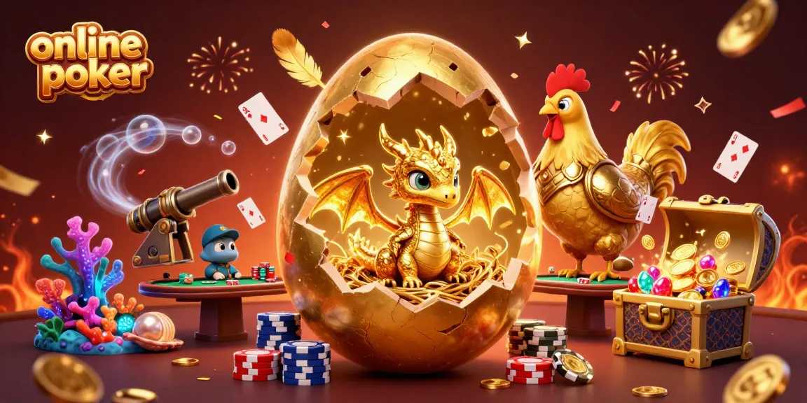 Engage with online poker excitement, featuring golden dragon and poker chips amidst festive elements.