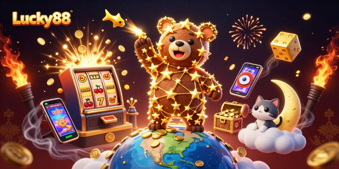 Experience the thrill of Lucky88 with vibrant visuals of golden coins, joyous characters, and dynamic casino elements
