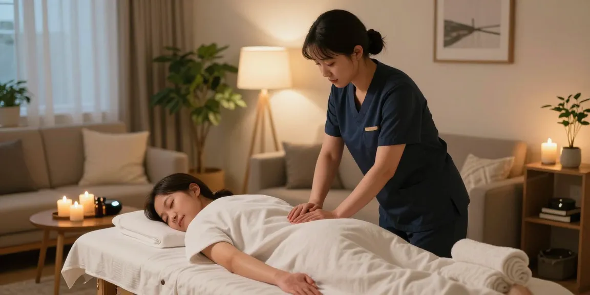 Experience 부천출장마사지 in a serene home setting with a professional therapist providing a relaxing massage.