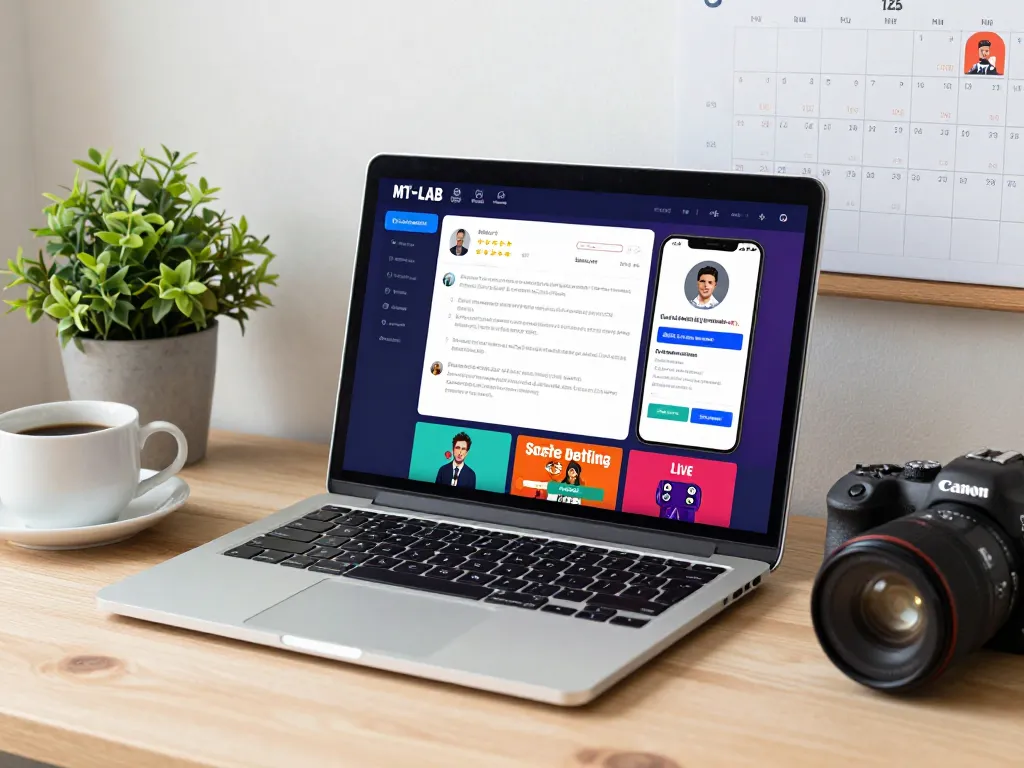 아늑한 작업 공간에서 노트북에 표시된 https://mt-lab.net의 안전한 베팅 확인.
