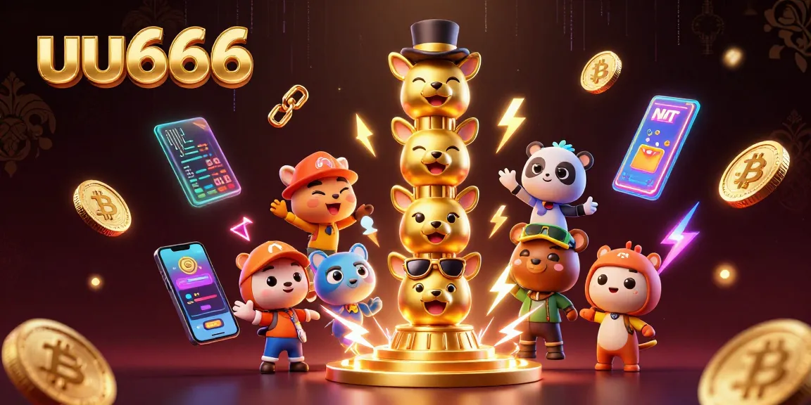 Experience the excitement at uu666 with a vibrant 3D casino illustration showcasing dynamic characters and crypto elements.