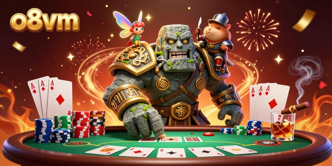Experience high-stakes poker adventures with o8vm in this vibrant 3D casino illustration.