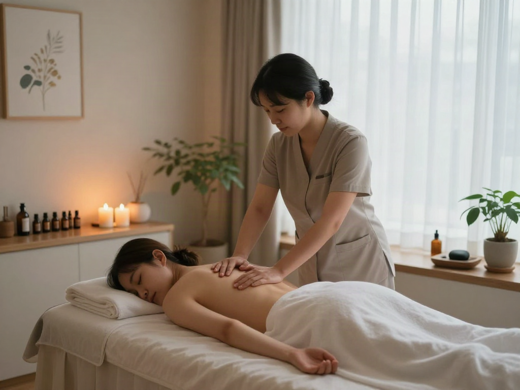 Relaxing spa setting showcasing 남양주출장안마 with calming elements and a professional therapist.