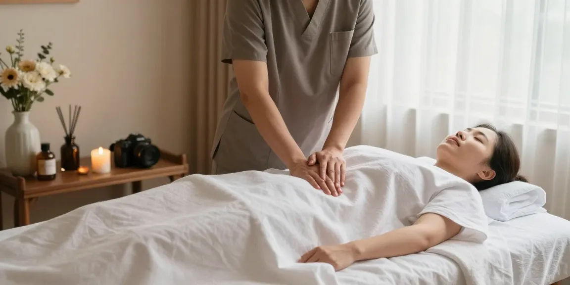 Relaxing 안양출장마사지 in a serene spa environment with soothing elements