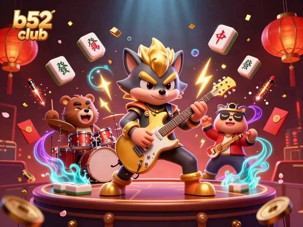 Experience thrilling gaming at b52 club with lively characters and casino elements.