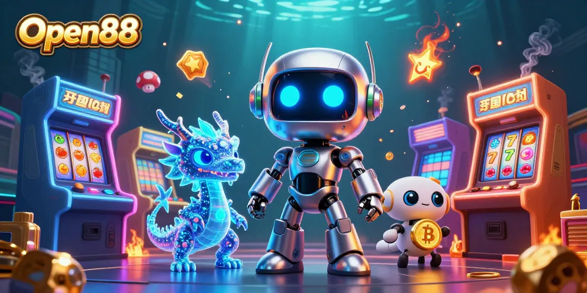Experience the thrill of casino games with Open88's vivid 3D illustration featuring exciting gaming elements.