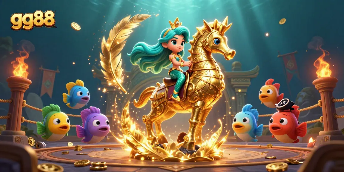 Engage in thrilling gameplay with gg88's vibrant 3D casino illustration showcasing dynamic underwater elements.