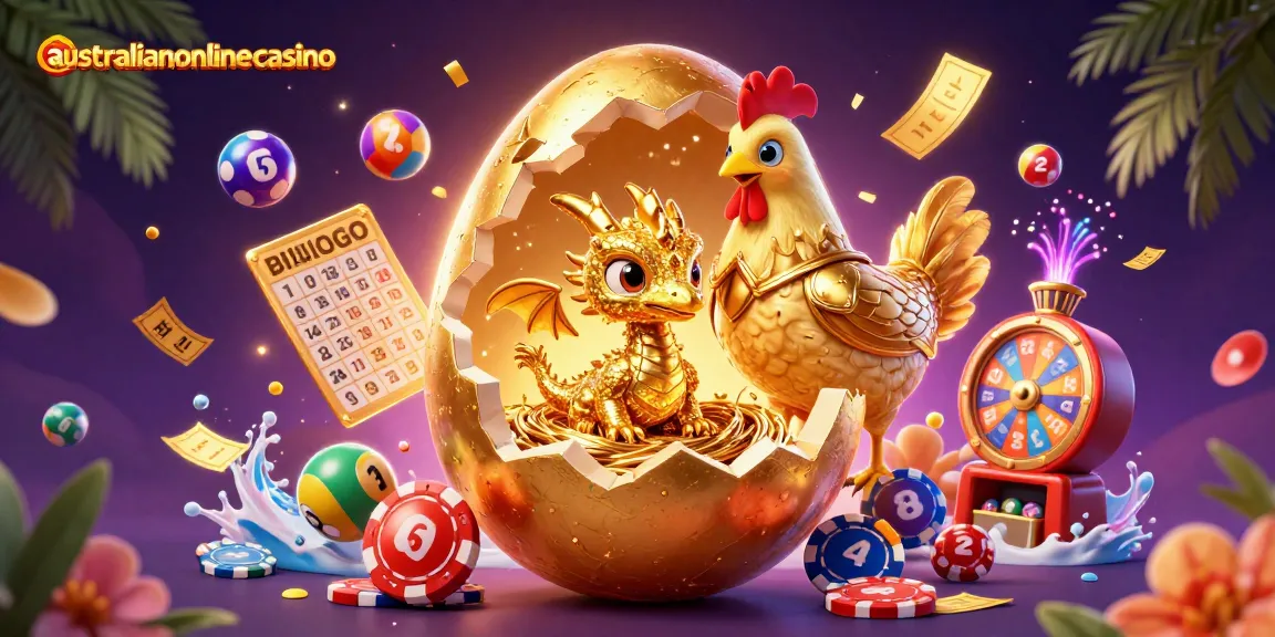 Experience the thrill of pokies at australianonlinecasino with this dazzling slot scene featuring colorful lottery elements.