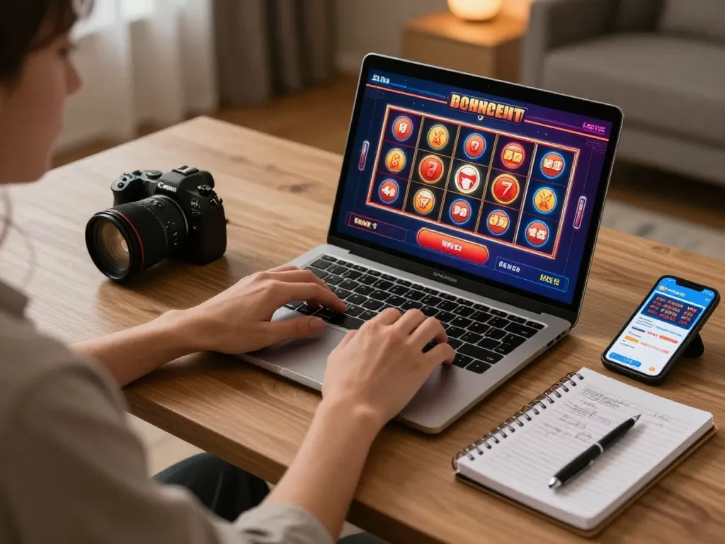 Experience llwin through dynamic online gaming with vibrant casino graphics and strategic notes.