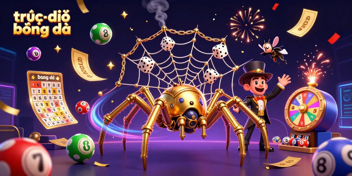Engage in trực tiếp bóng đá with dynamic visuals featuring colorful lottery balls, webbing, and gambling elements.