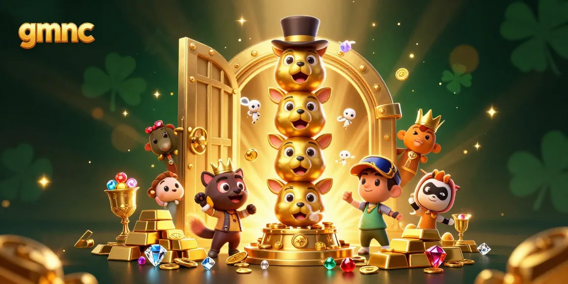 Engage with gmnc as the gold vault bursts open revealing treasures and whimsical casino-themed totem characters.