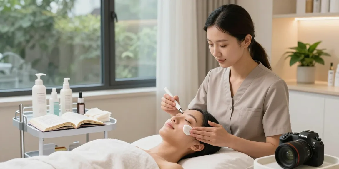 신사역 온다에서 피부 재생 치료를 받는 모습, 부드러운 조명 아래 아름다움을 더하다.