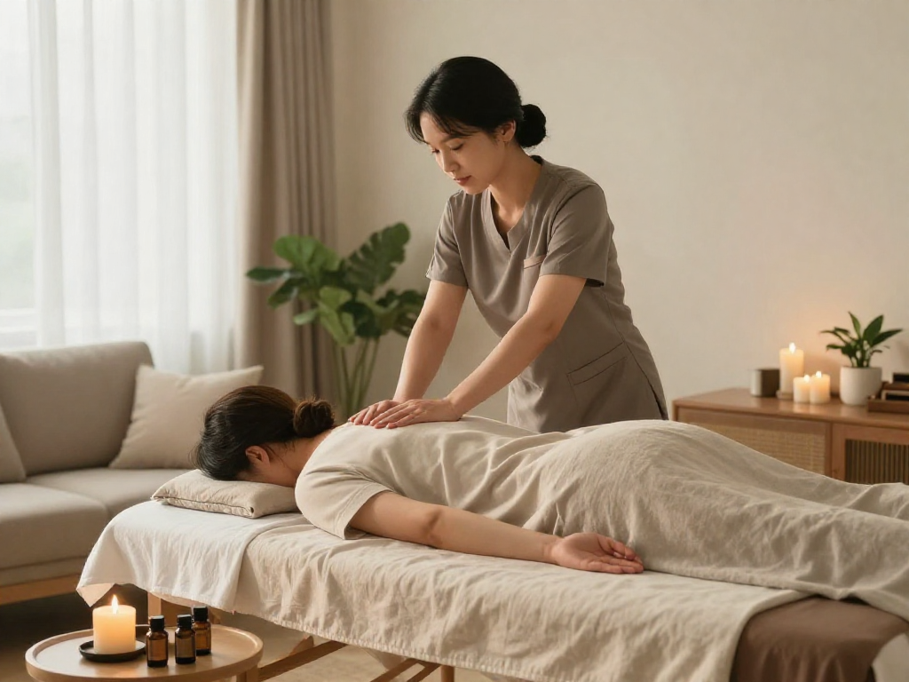 마포출장안마 professional providing a relaxing home massage experience in a serene setting.