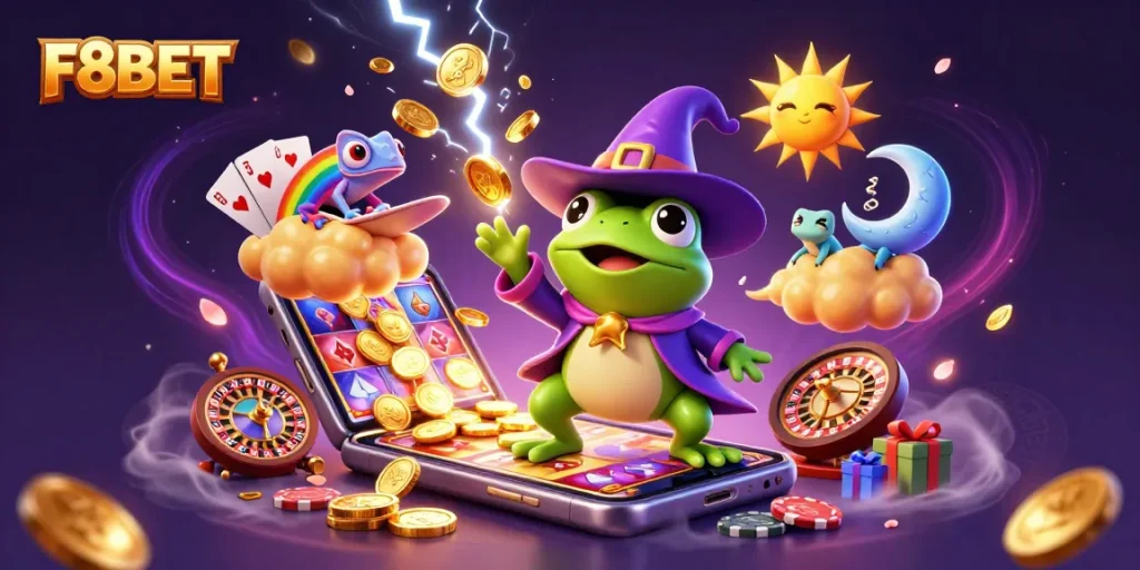 Experience the thrill of winning at F8BET with golden coin storms and vibrant game elements.